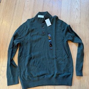 Banana Republic Men's Sweater Xl Green Wool Blend Mock-Neck Quarter Button NWT